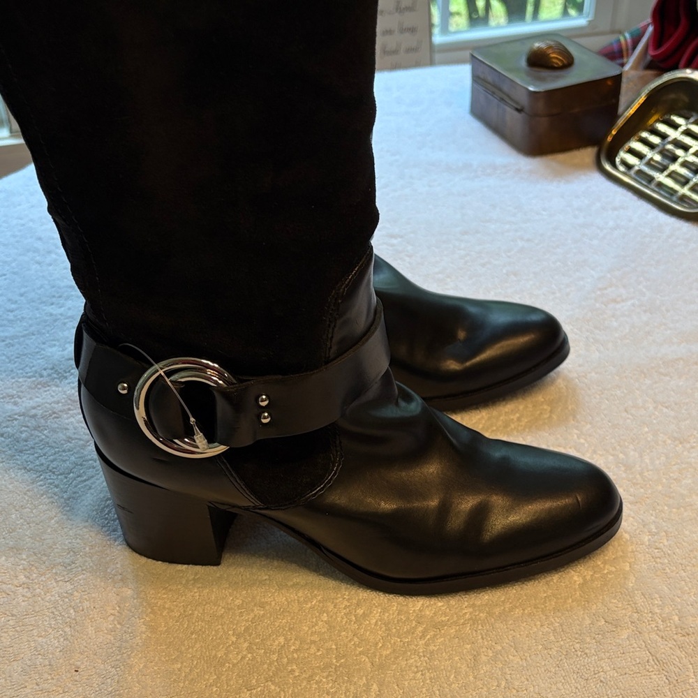 Marc Fisher 50/50 Suede Black Heeled Knee High Boots - Picture 6 of 9